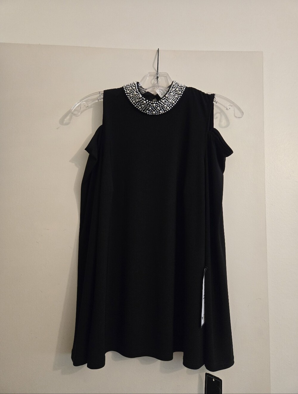 MSK Black  colf shoukdet top with Jeweled Collar